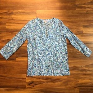 Lilly Pulitzer Swirl Fish Blue V-Neck Tunic Top